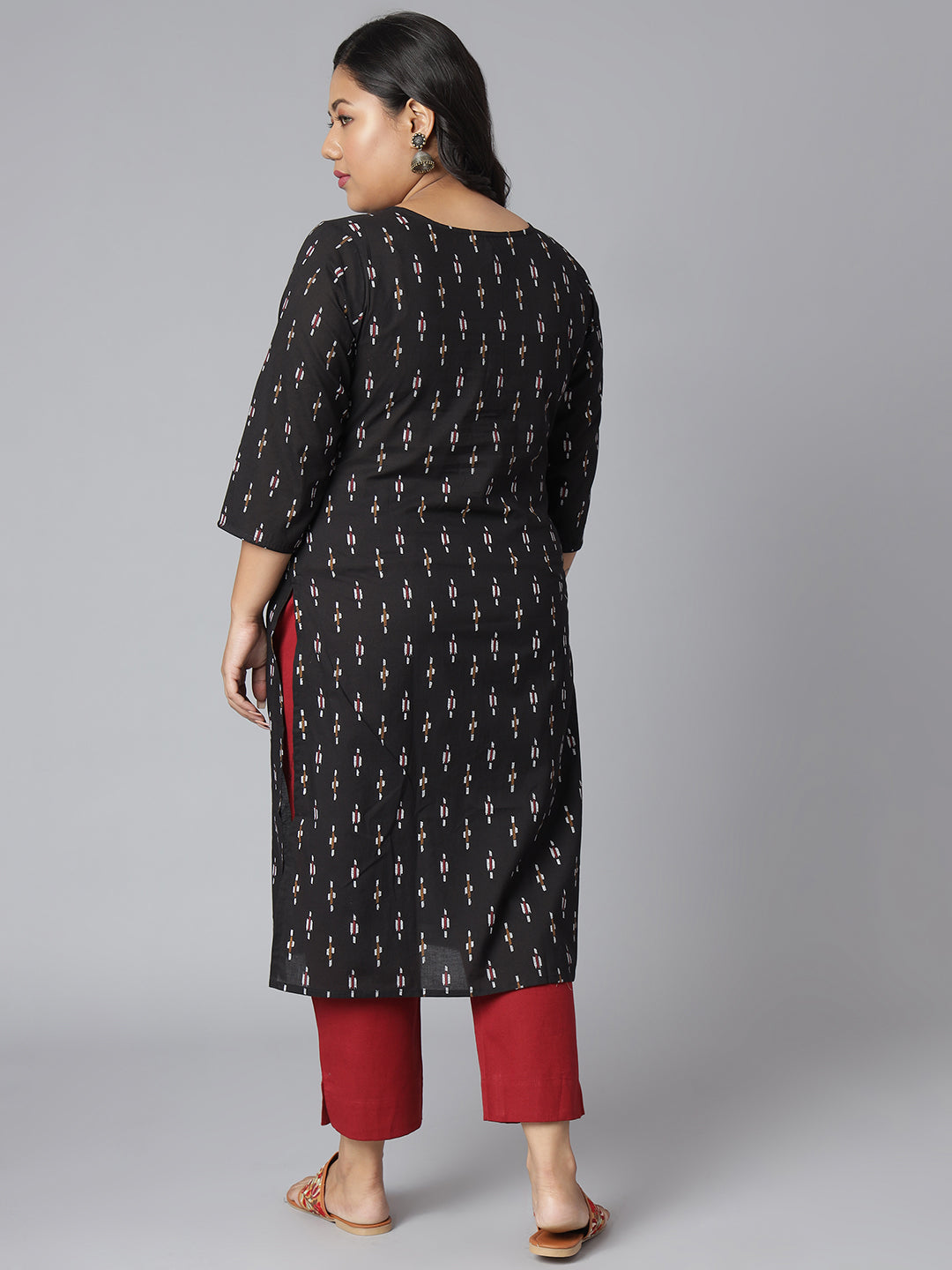Janasya Women's Black Cotton Ikat Casual Straight Kurta | Grocsy