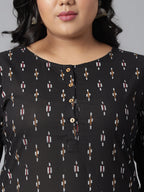 Janasya Women's Black Cotton Ikat Casual Straight Kurta | Grocsy