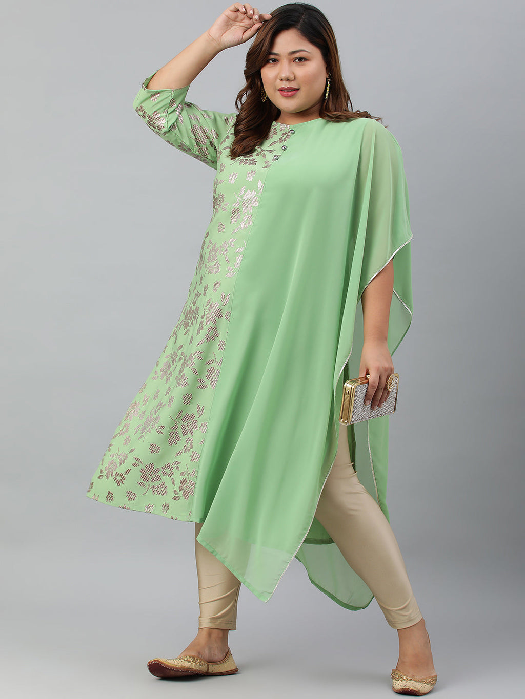 Janasya Women's Light Green Poly Crepe Foil Print Casual Straight kurta | Grocsy