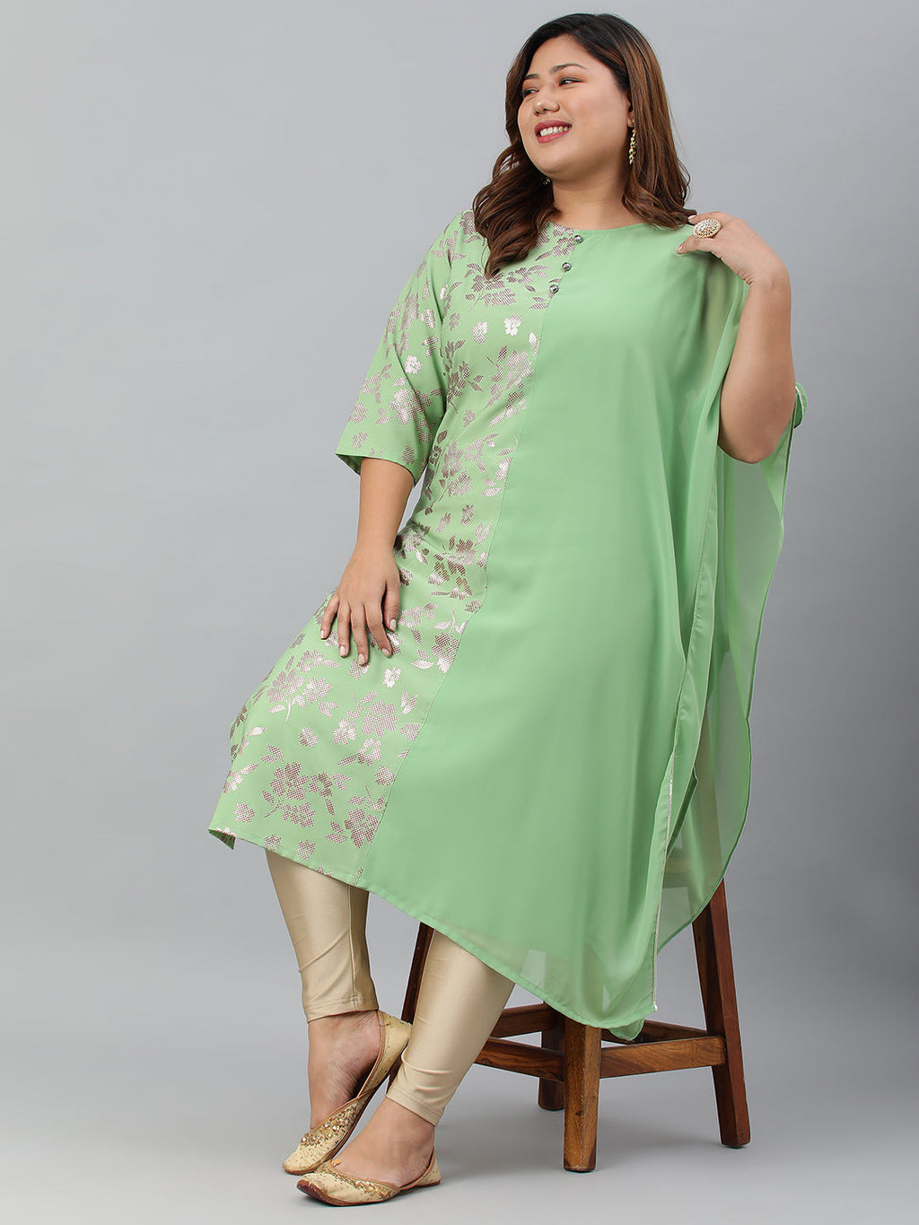 Janasya Women's Light Green Poly Crepe Foil Print Casual Straight kurta | Grocsy