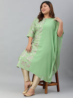 Janasya Women's Light Green Poly Crepe Foil Print Casual Straight kurta | Grocsy
