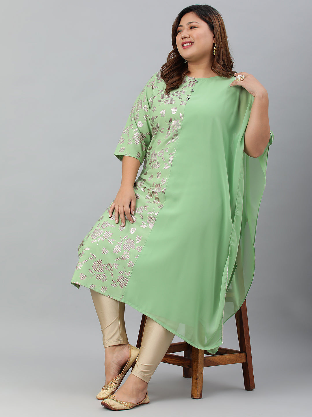 Janasya Women's Light Green Poly Crepe Foil Print Casual Straight kurta | Grocsy