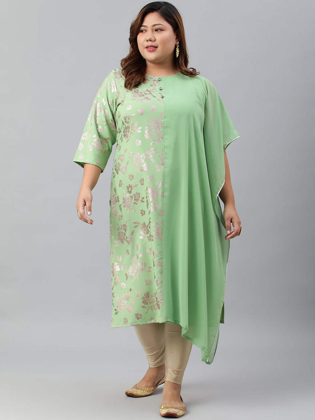 Janasya Women's Light Green Poly Crepe Foil Print Casual Straight kurta | Grocsy