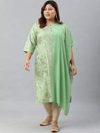 Janasya Women's Light Green Poly Crepe Foil Print Casual Straight kurta | Grocsy