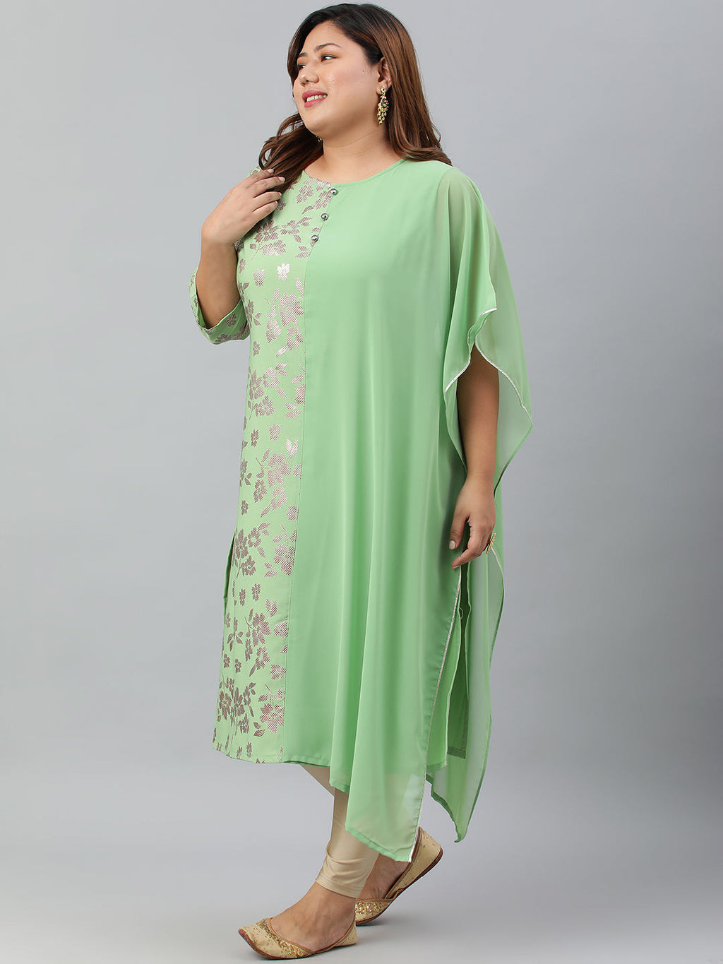 Janasya Women's Light Green Poly Crepe Foil Print Casual Straight kurta | Grocsy