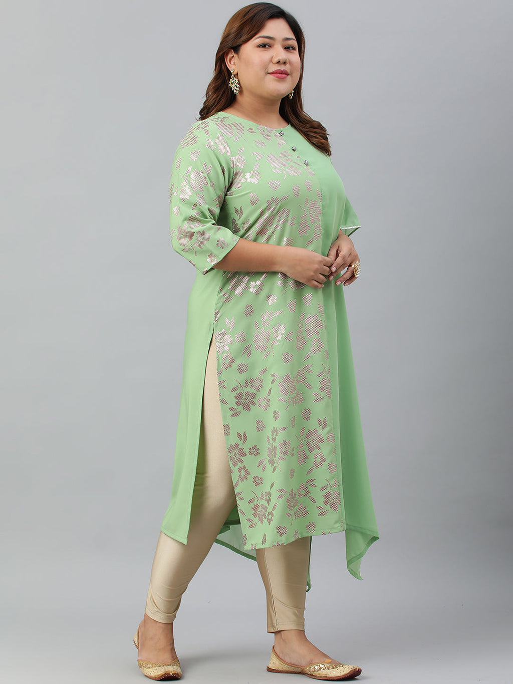 Janasya Women's Light Green Poly Crepe Foil Print Casual Straight kurta | Grocsy