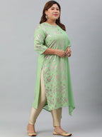Janasya Women's Light Green Poly Crepe Foil Print Casual Straight kurta | Grocsy