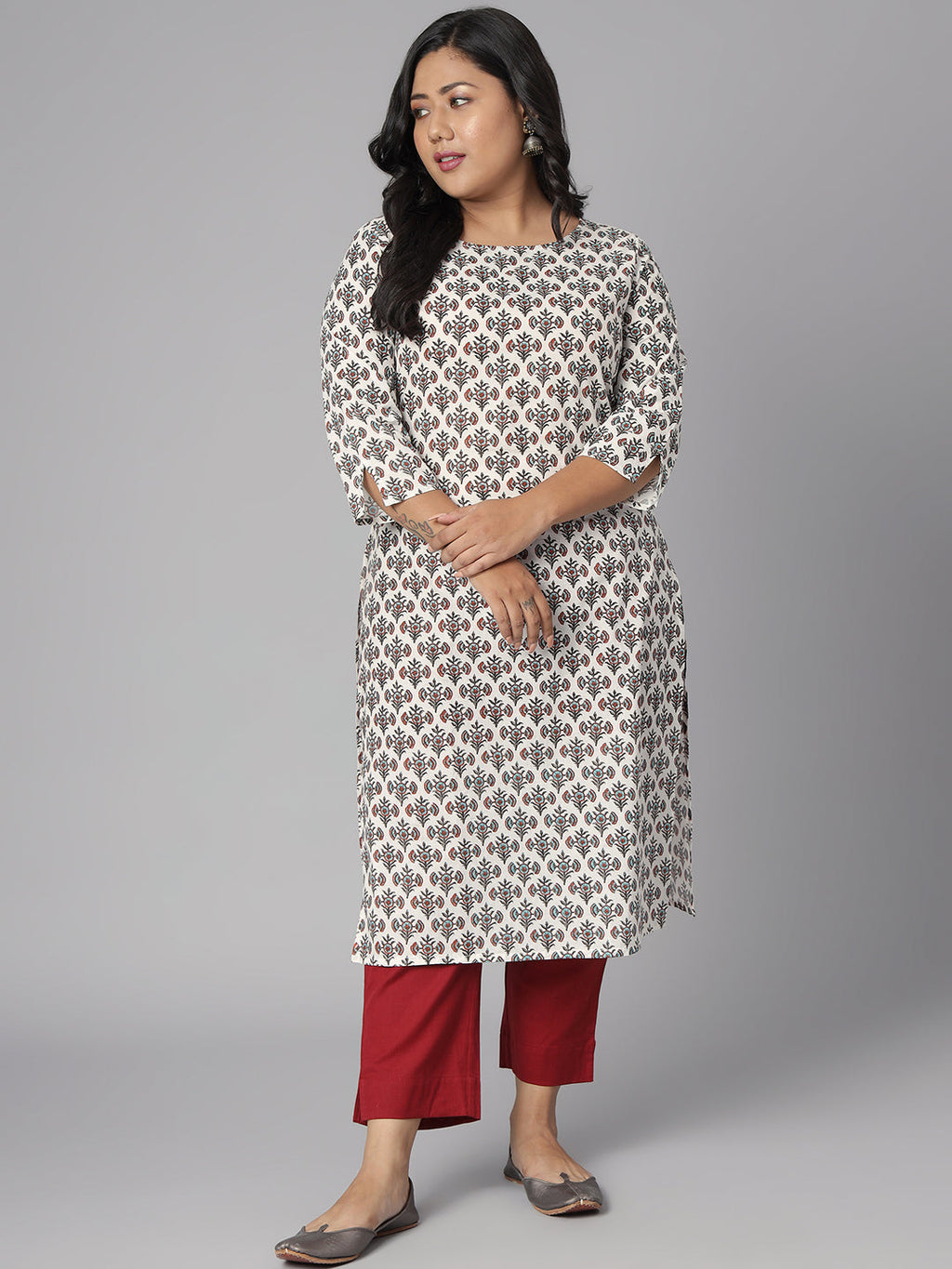 Janasya Women's White Cotton Floral Print Casual Straight Kurta | Grocsy