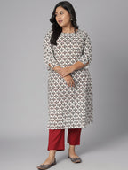 Janasya Women's White Cotton Floral Print Casual Straight Kurta | Grocsy