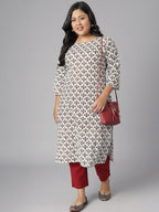 Janasya Women's White Cotton Floral Print Casual Straight Kurta | Grocsy