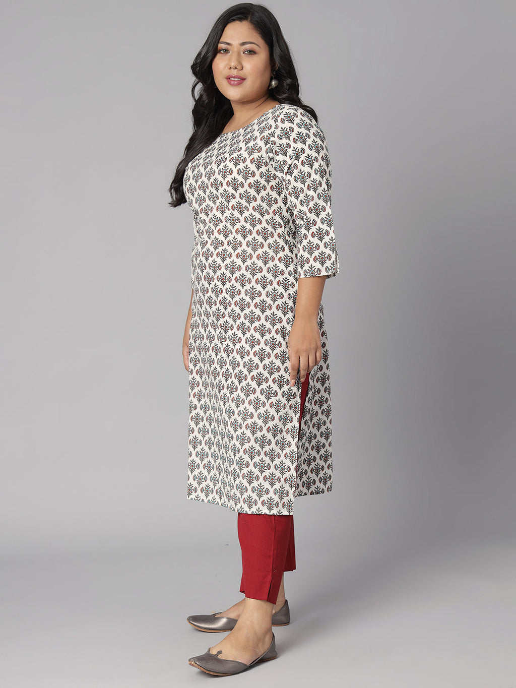 Janasya Women's White Cotton Floral Print Casual Straight Kurta | Grocsy
