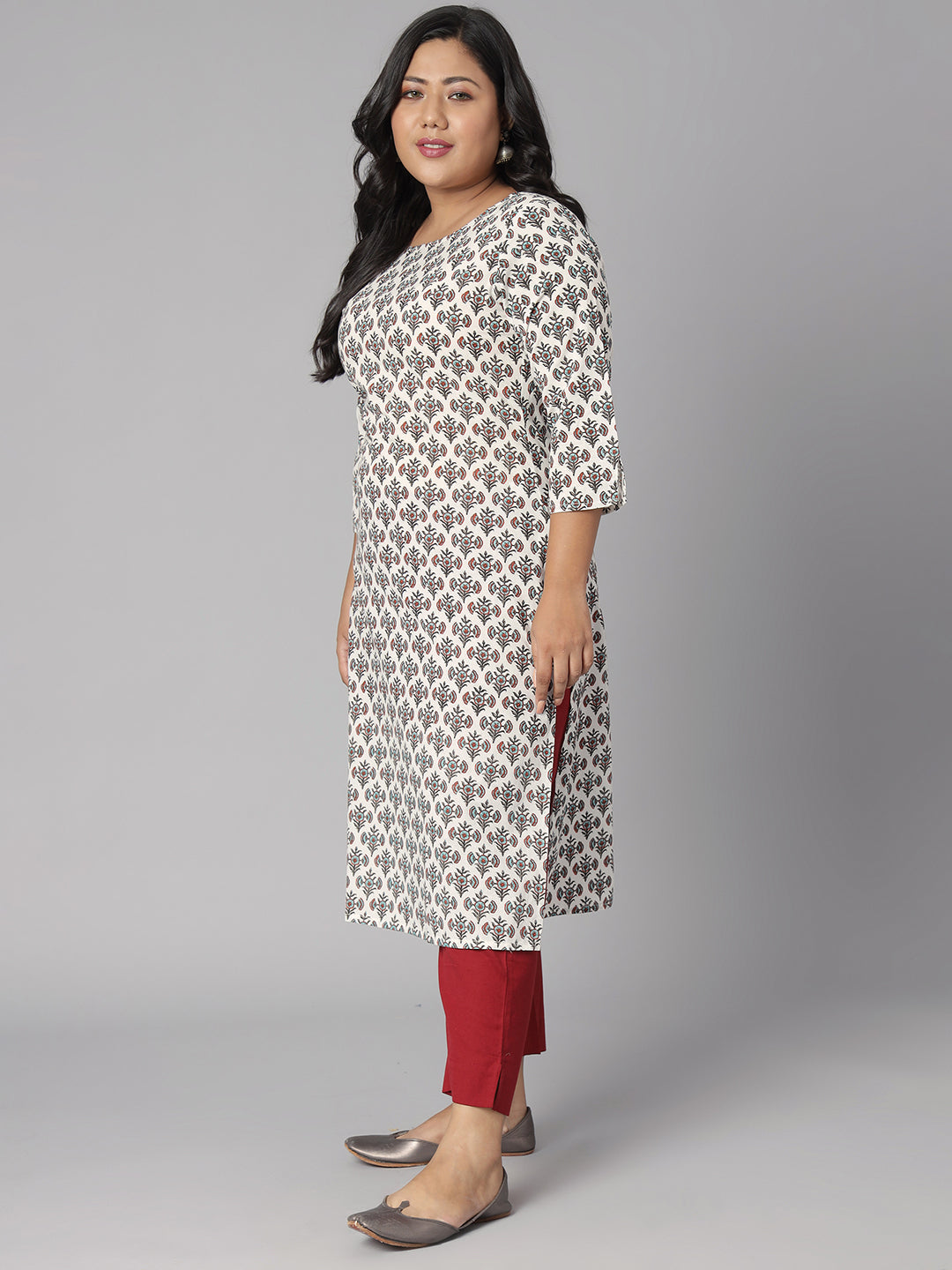 Janasya Women's White Cotton Floral Print Casual Straight Kurta | Grocsy