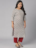 Janasya Women's White Cotton Floral Print Casual Straight Kurta | Grocsy