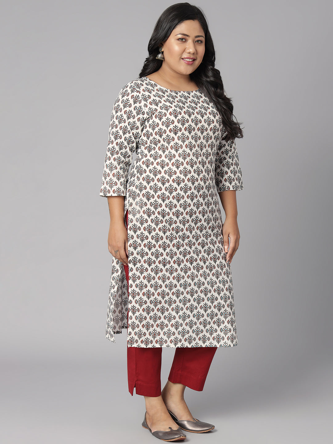Janasya Women's White Cotton Floral Print Casual Straight Kurta | Grocsy