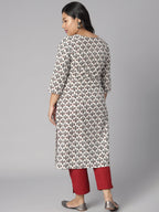 Janasya Women's White Cotton Floral Print Casual Straight Kurta | Grocsy
