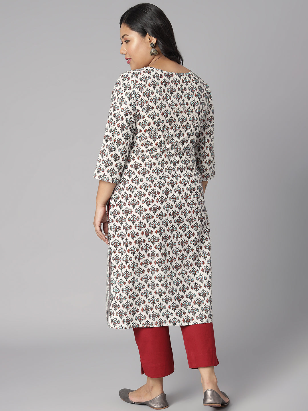 Janasya Women's White Cotton Floral Print Casual Straight Kurta | Grocsy