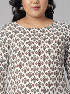 Janasya Women's White Cotton Floral Print Casual Straight Kurta | Grocsy