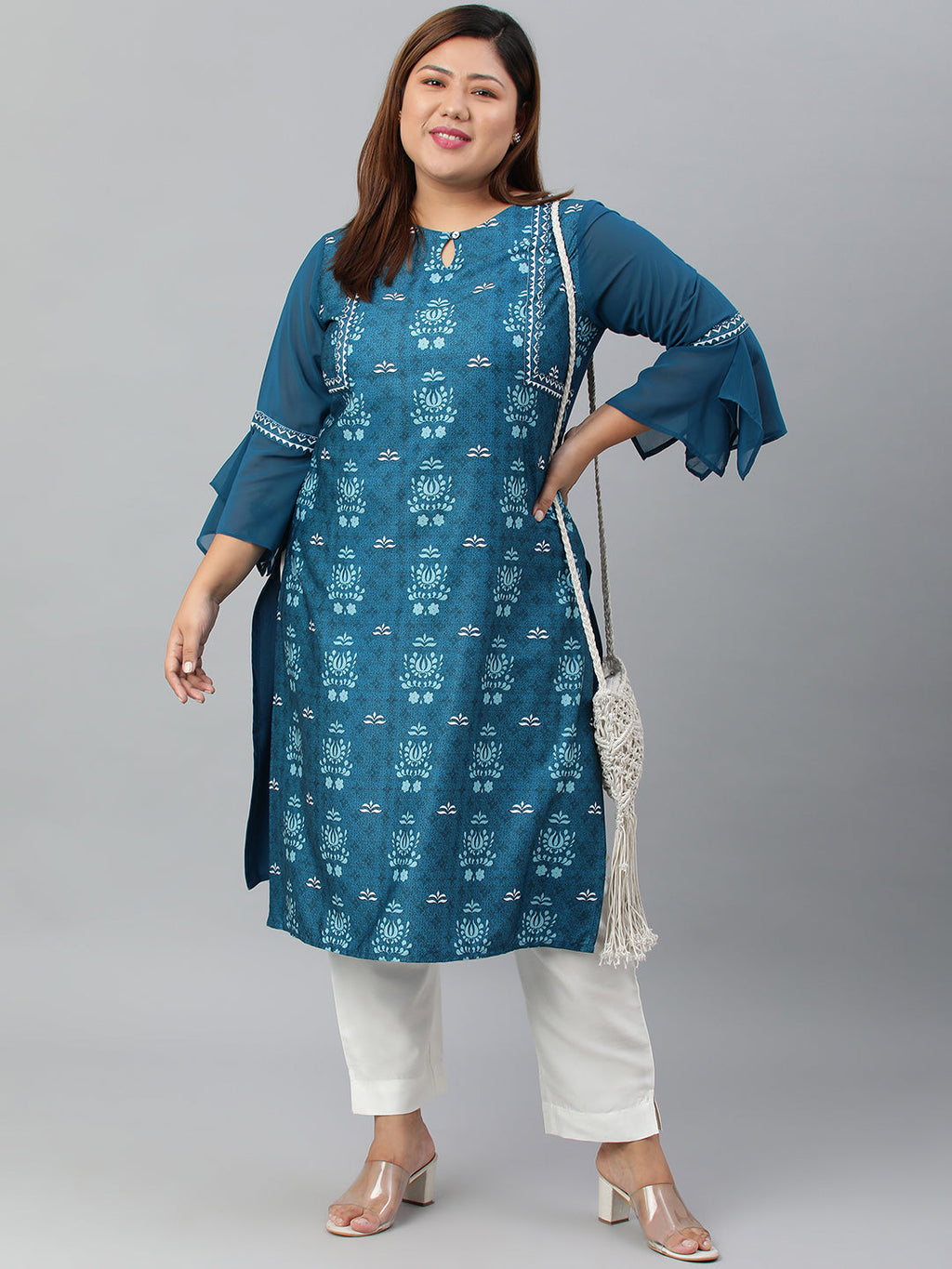 Janasya Women's Teal Poly Crepe Digital Print Casual Straight kurta | Grocsy