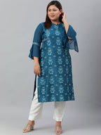 Janasya Women's Teal Poly Crepe Digital Print Casual Straight kurta | Grocsy
