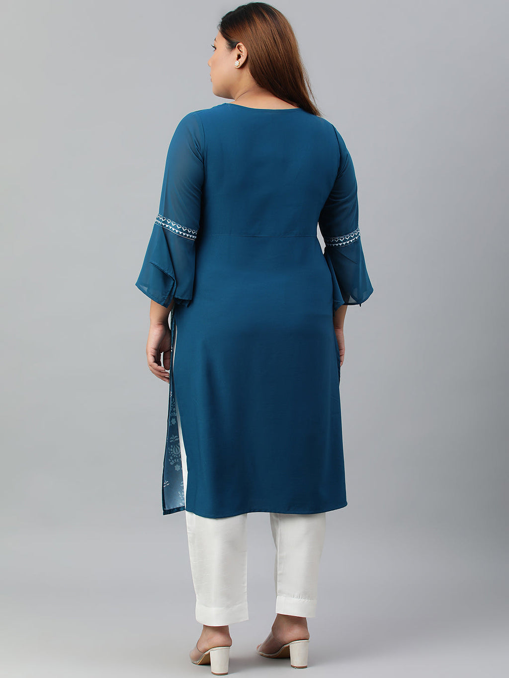 Janasya Women's Teal Poly Crepe Digital Print Casual Straight kurta | Grocsy