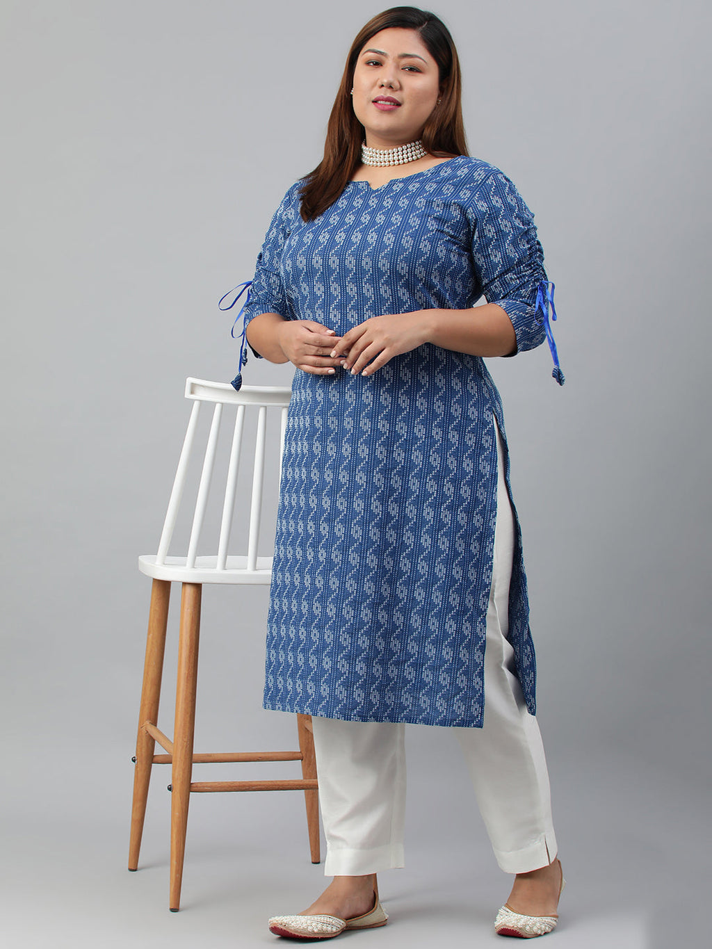 Janasya Women's Blue Cotton Woven Design Casual Straight Kurta | Grocsy