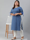 Janasya Women's Blue Cotton Woven Design Casual Straight Kurta | Grocsy