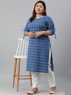 Janasya Women's Blue Cotton Woven Design Casual Straight Kurta | Grocsy