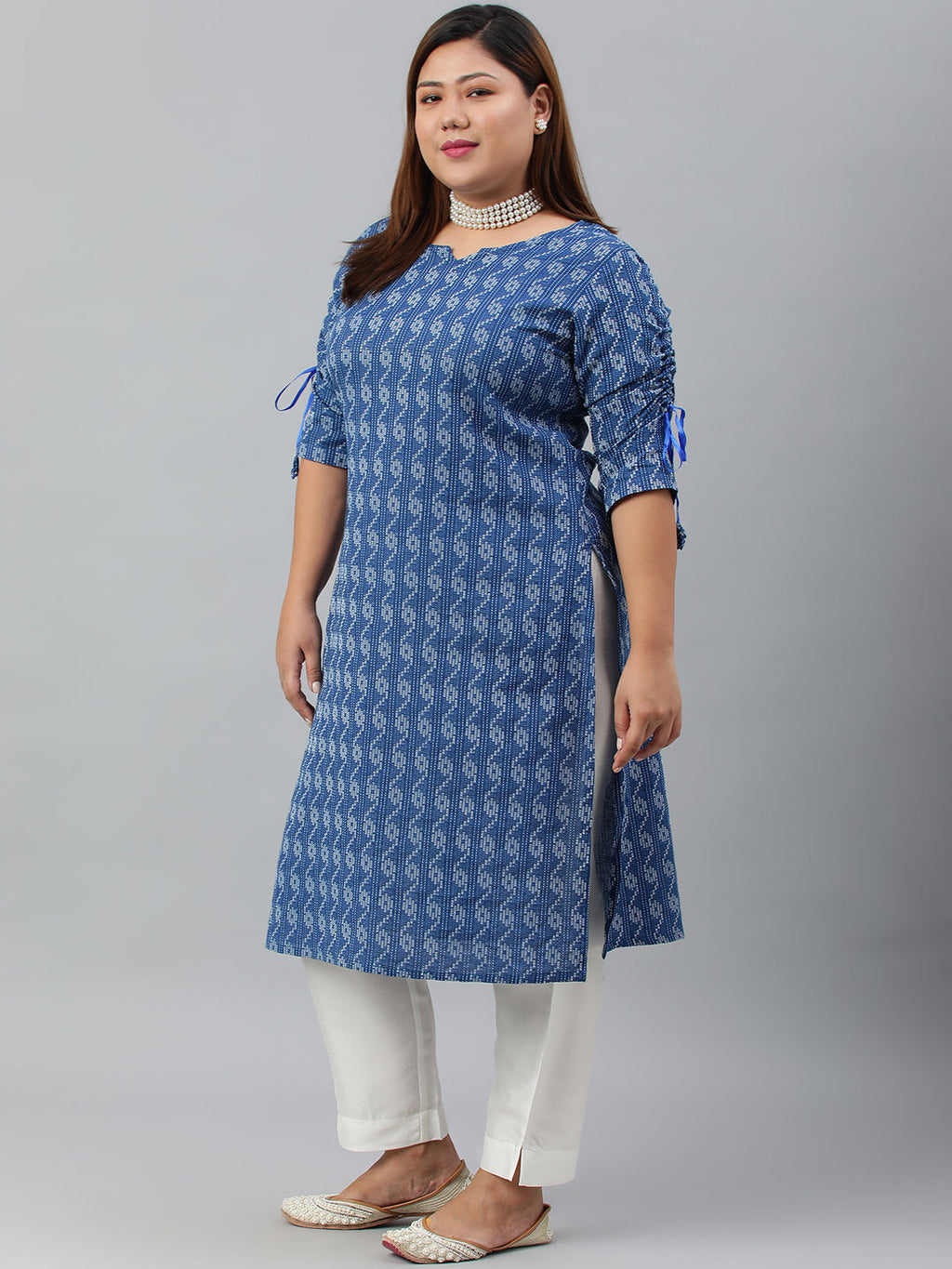 Janasya Women's Blue Cotton Woven Design Casual Straight Kurta | Grocsy