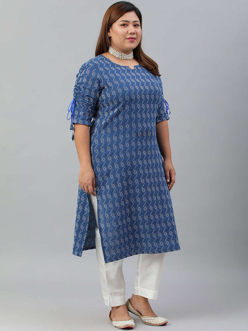 Janasya Women's Blue Cotton Woven Design Casual Straight Kurta | Grocsy