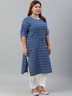 Janasya Women's Blue Cotton Woven Design Casual Straight Kurta | Grocsy