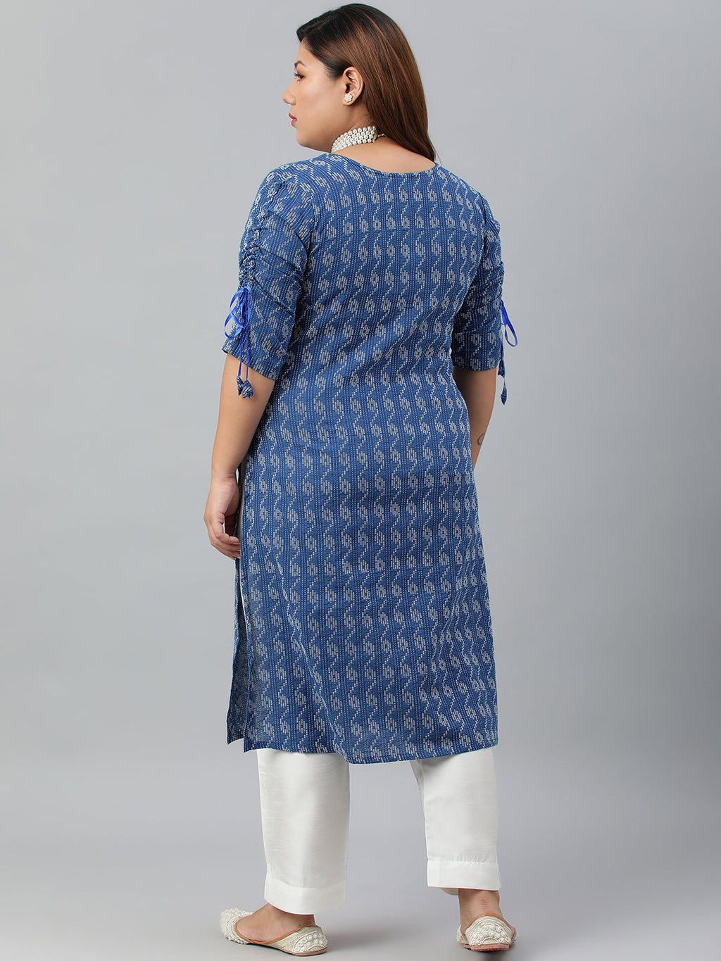 Janasya Women's Blue Cotton Woven Design Casual Straight Kurta | Grocsy