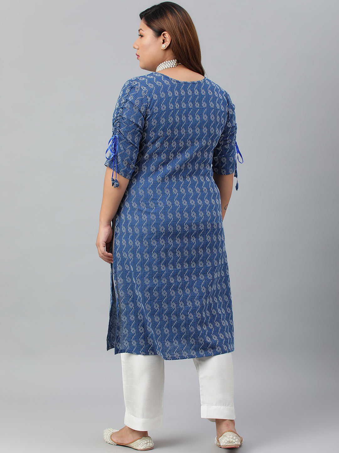 Janasya Women's Blue Cotton Woven Design Casual Straight Kurta | Grocsy