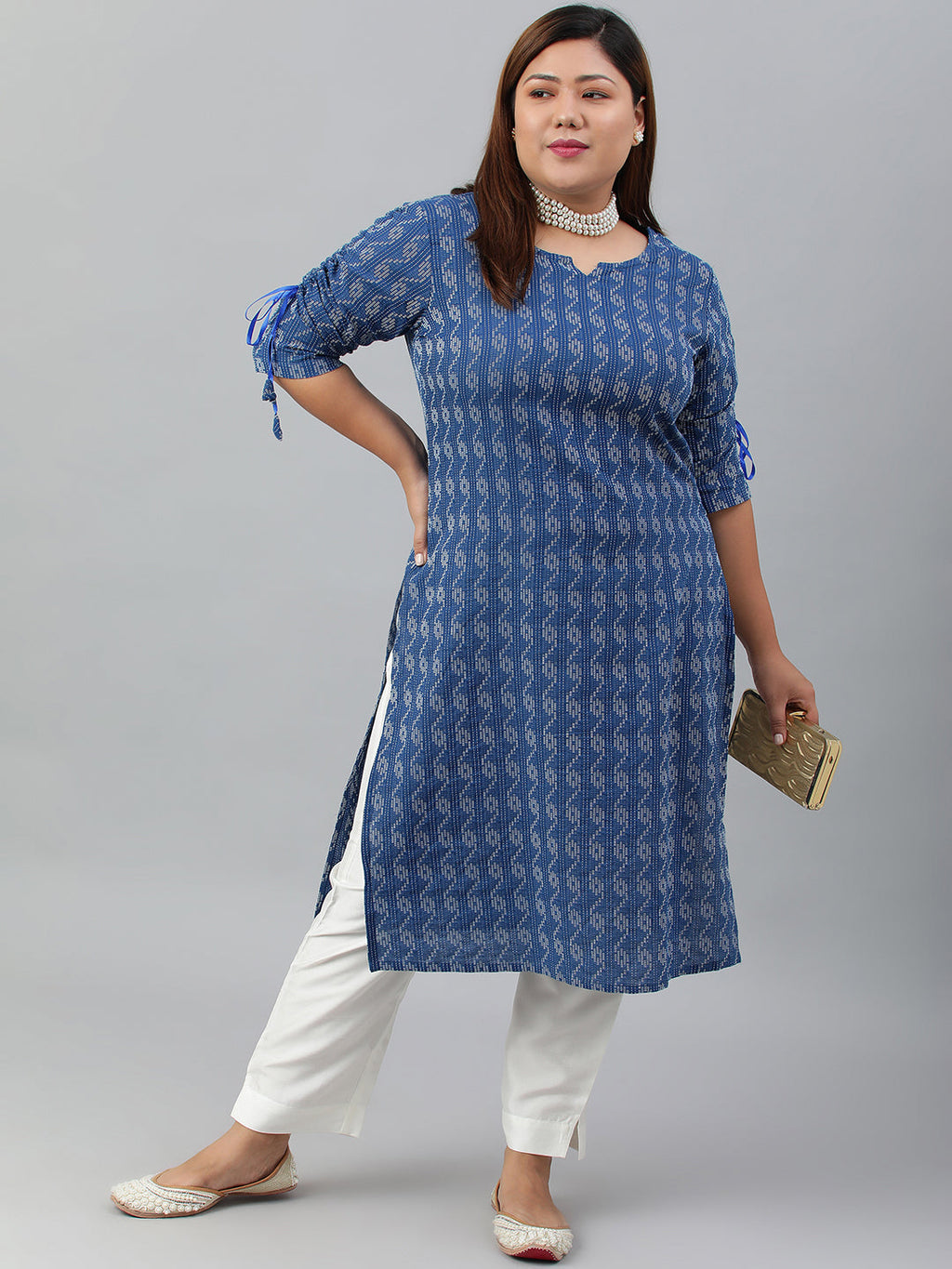 Janasya Women's Blue Cotton Woven Design Casual Straight Kurta | Grocsy