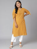 Janasya Women's Yellow Cotton Woven Design Casual Straight Kurta | Grocsy