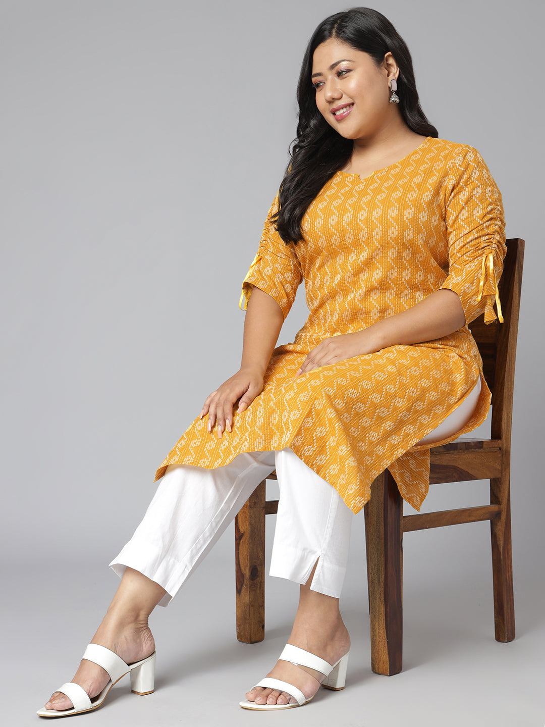 Janasya Women's Yellow Cotton Woven Design Casual Straight Kurta | Grocsy