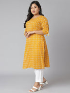 Janasya Women's Yellow Cotton Woven Design Casual Straight Kurta | Grocsy