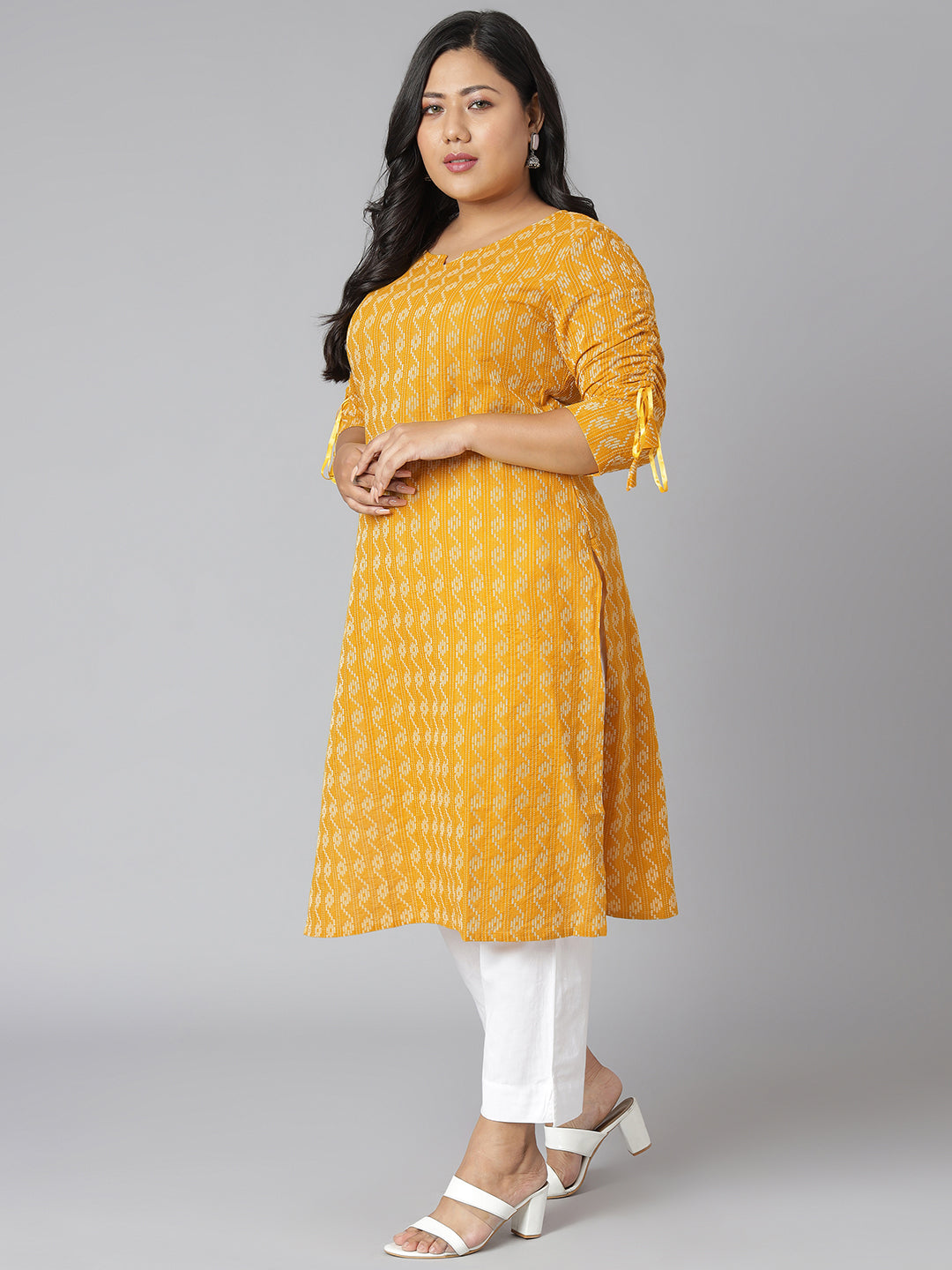 Janasya Women's Yellow Cotton Woven Design Casual Straight Kurta | Grocsy