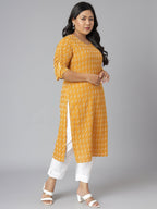 Janasya Women's Yellow Cotton Woven Design Casual Straight Kurta | Grocsy