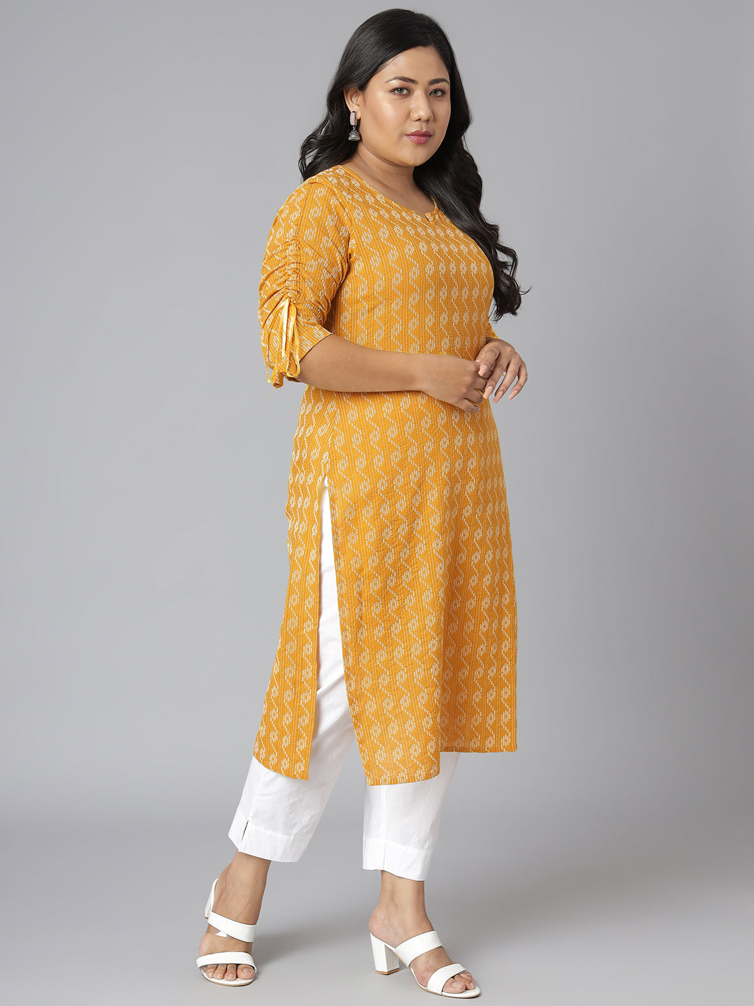 Janasya Women's Yellow Cotton Woven Design Casual Straight Kurta | Grocsy