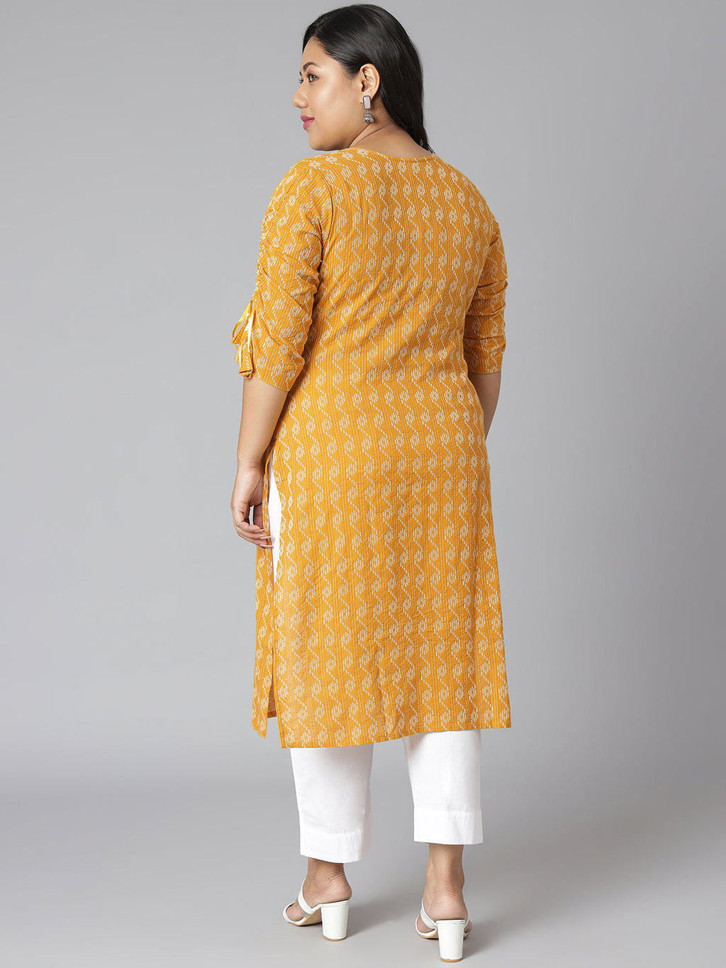 Janasya Women's Yellow Cotton Woven Design Casual Straight Kurta | Grocsy