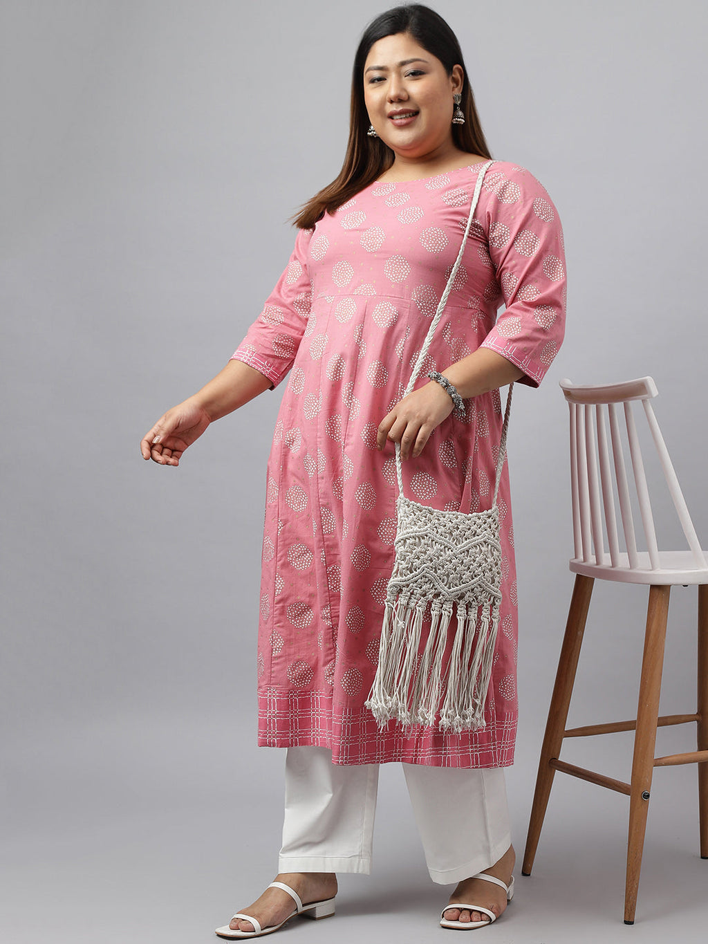 Janasya Women's Pink Cotton Foil Floral Printed Casual Anarkali kurta | Grocsy