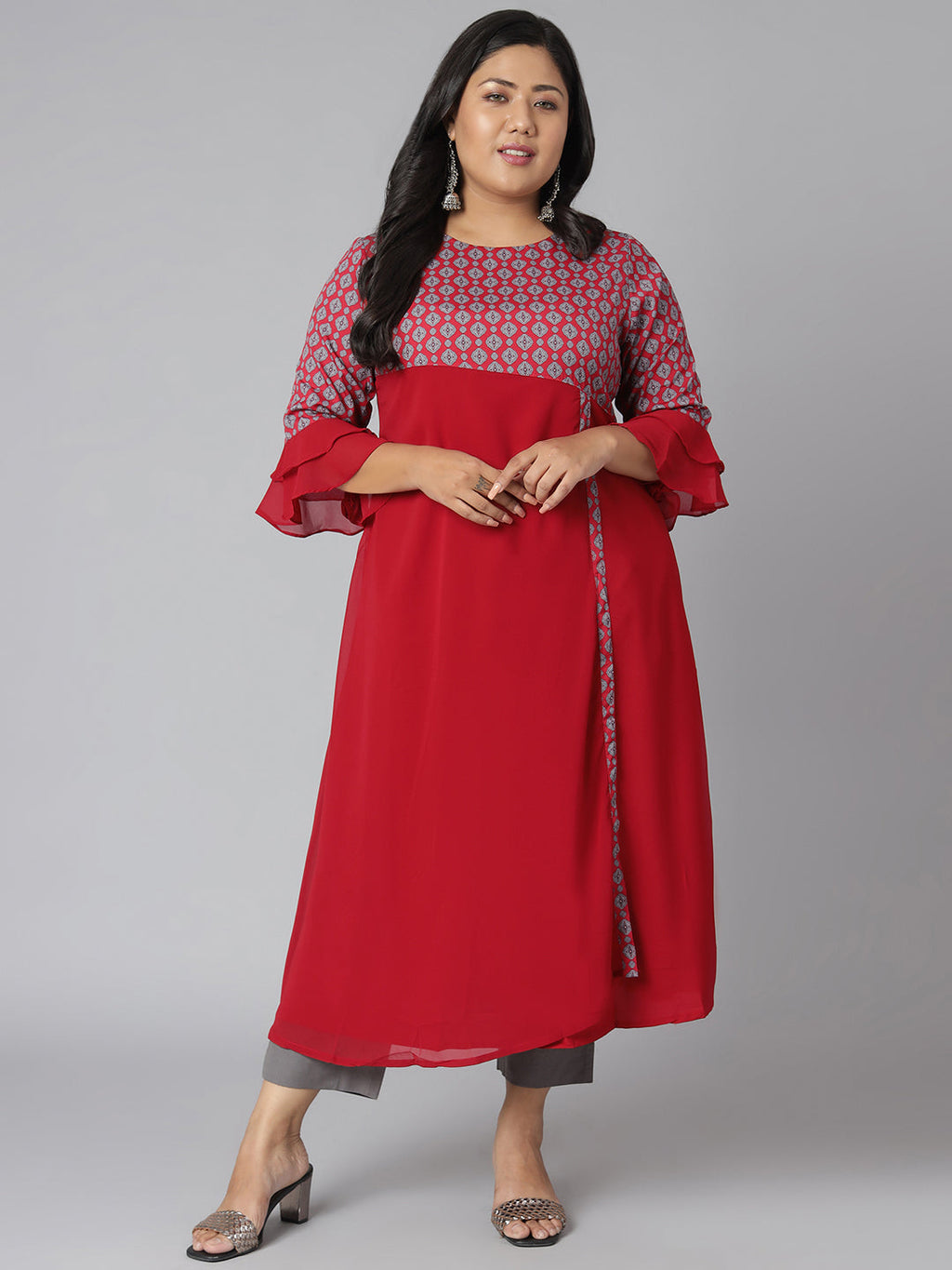 Janasya Women's Maroon Poly Crepe Ethnic Motifs Casual A-line Kurta | Grocsy