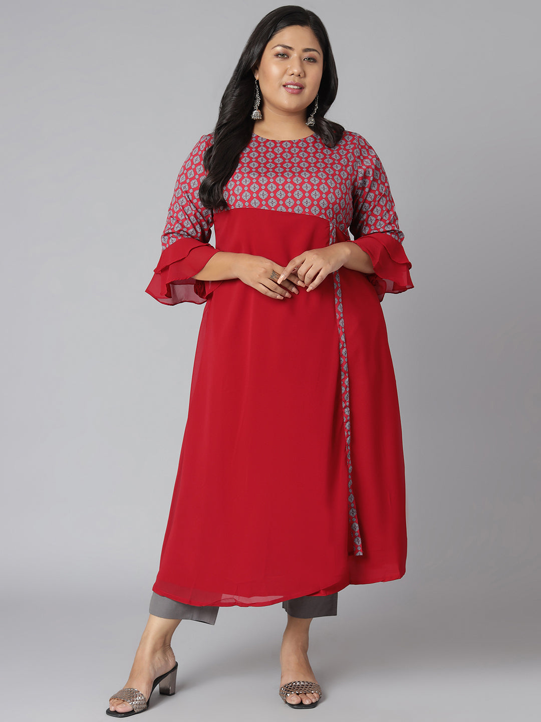 Janasya Women's Maroon Poly Crepe Ethnic Motifs Casual A-line Kurta | Grocsy