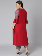 Janasya Women's Maroon Poly Crepe Ethnic Motifs Casual A-line Kurta | Grocsy