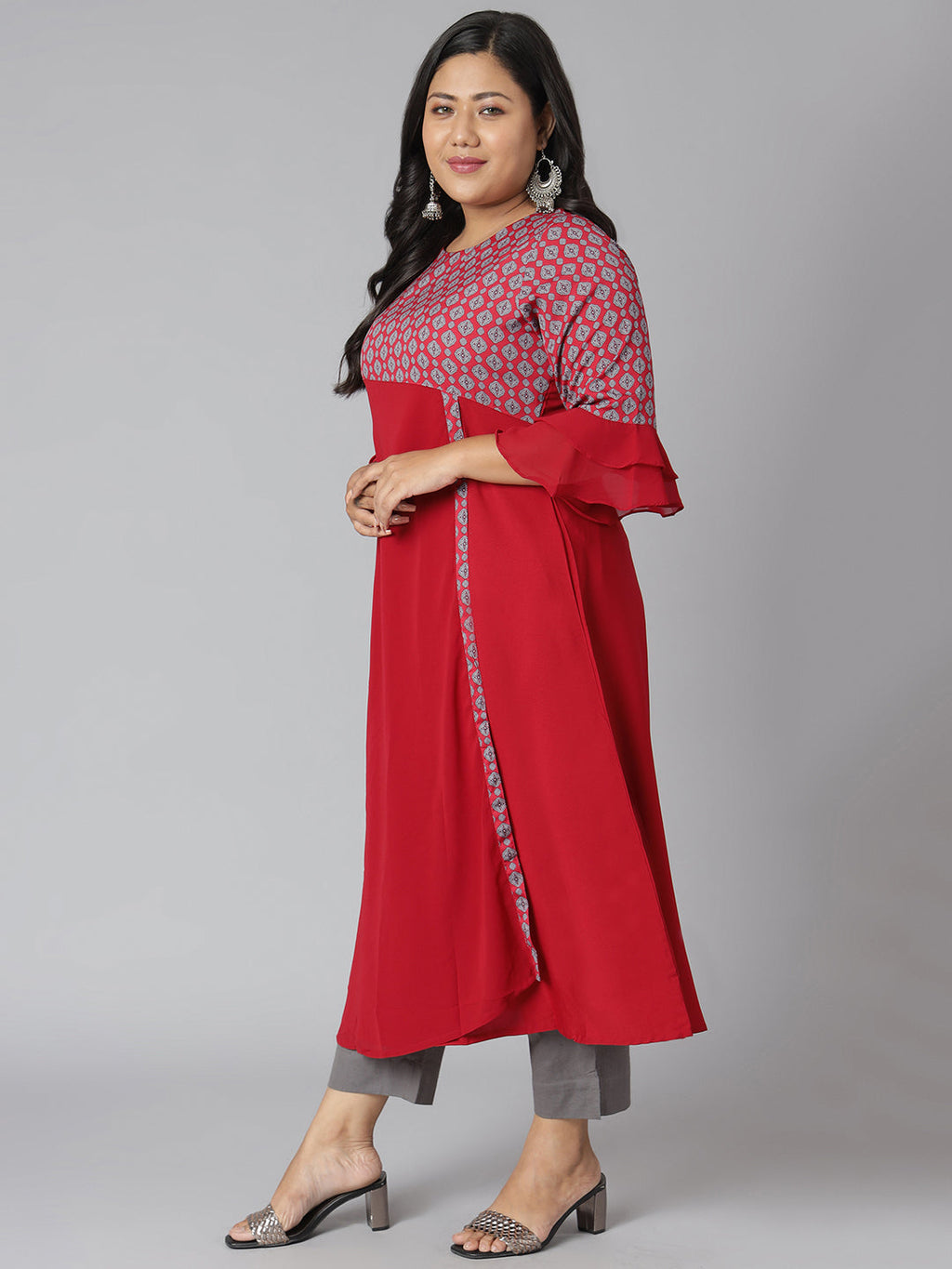 Janasya Women's Maroon Poly Crepe Ethnic Motifs Casual A-line Kurta | Grocsy