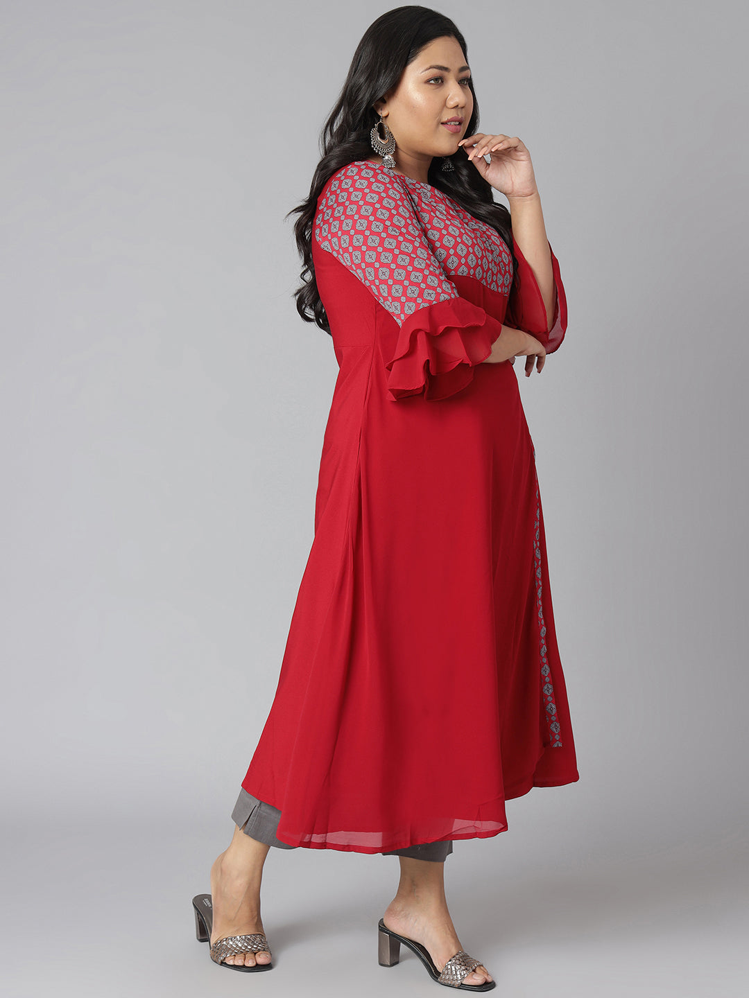 Janasya Women's Maroon Poly Crepe Ethnic Motifs Casual A-line Kurta | Grocsy