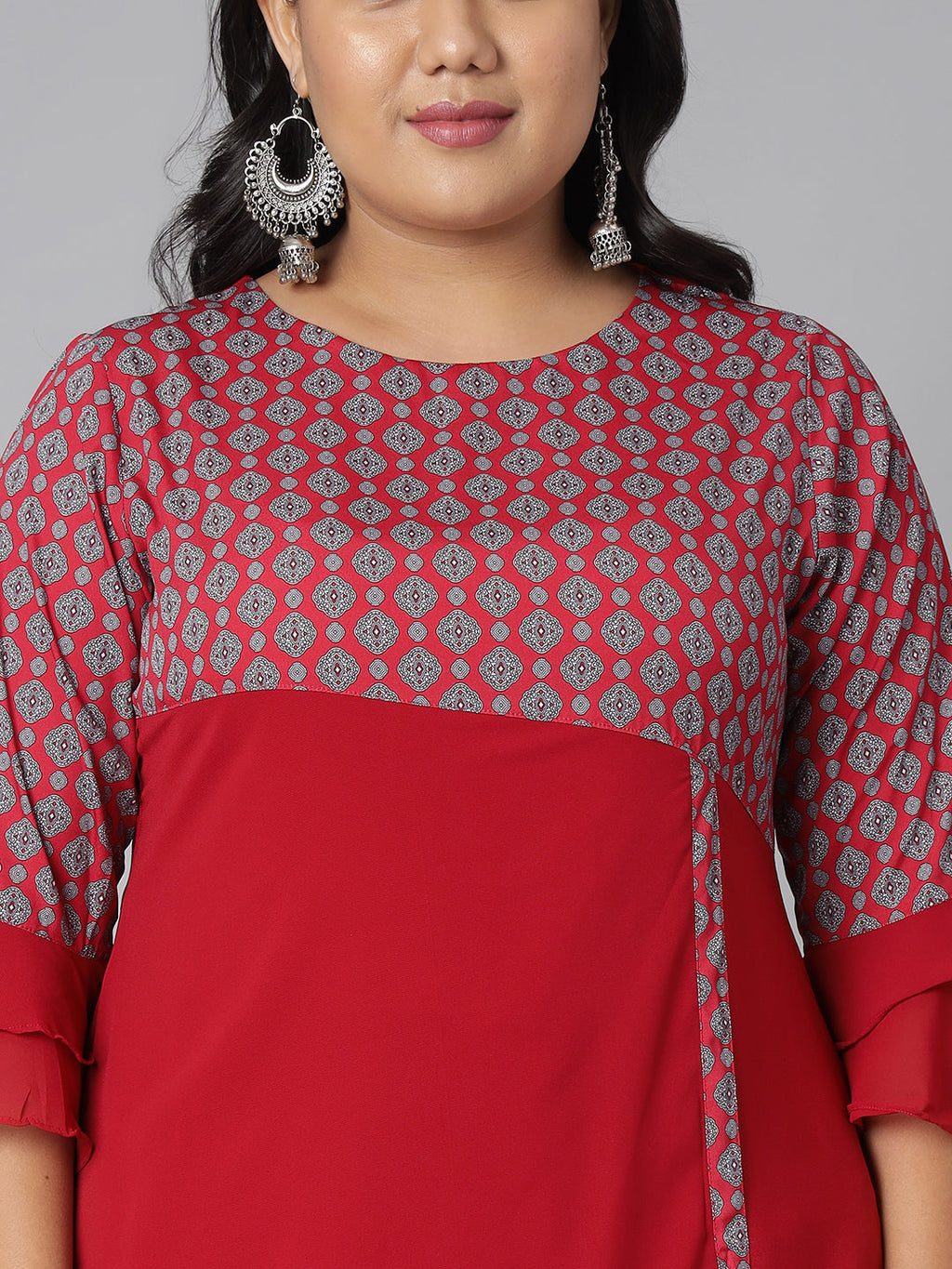 Janasya Women's Maroon Poly Crepe Ethnic Motifs Casual A-line Kurta | Grocsy