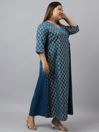 Janasya Teal Poly Crepe Foil Printed kurta | Grocsy