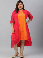 Janasya Women's Orange Poly Crepe Floral Print Festive & Party A-Line With Attached Jacket kurta | Grocsy