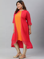 Janasya Women's Orange Poly Crepe Floral Print Festive & Party A-Line With Attached Jacket kurta | Grocsy